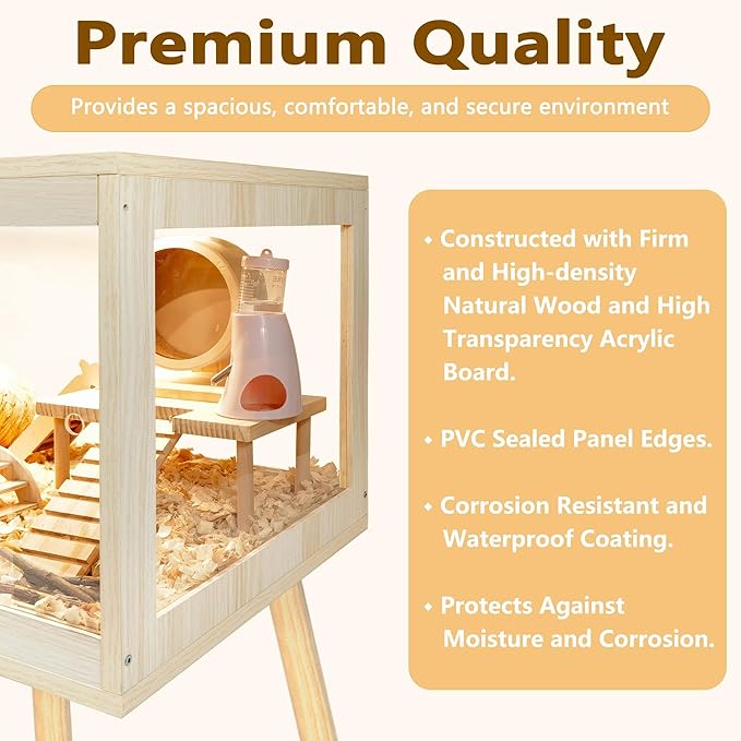 Prolee Hamster Cage Chewproof, Mice and Rat Habitat with Transparent Sides, Hamster Cage with Openable Mesh Top, Solid Built with Lock Design and Leg Stand, 48" inch
