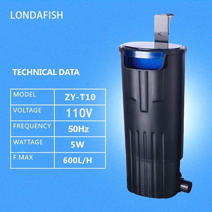 LONDAFISH Ultra-Low Water Level Turtle Filter - 600L/H Submersible Aquarium Filter w/Waterfall Oxygenation, Quiet Operation for 10-40 Gallon Tanks