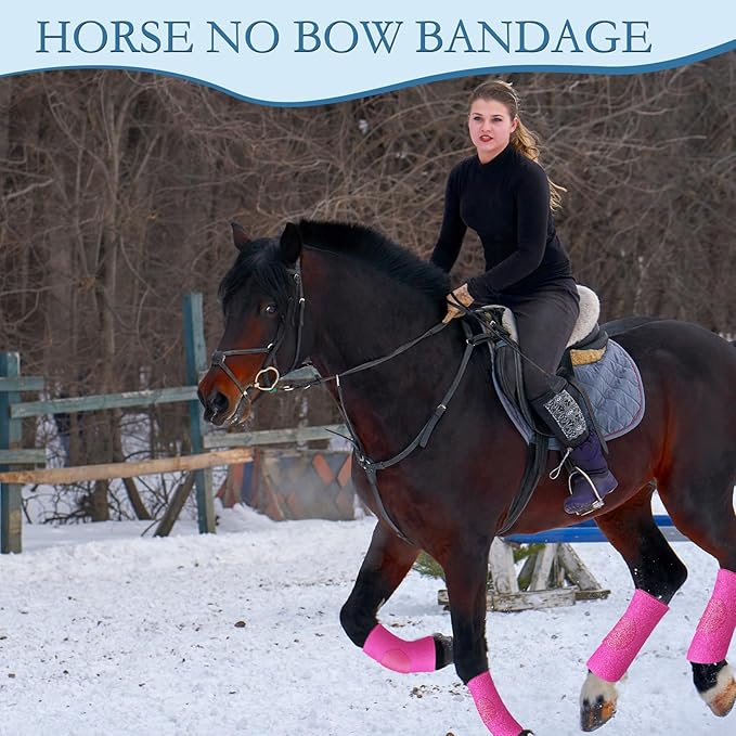 Set of 4 Horse No Bow Bandage 3D Contoured Standing Wrap Bandages Stable Nylon Horse Leg Wraps for Helping Prevent Horse from Tendon Damage and Keep Horses Clean and Safe(Purple)