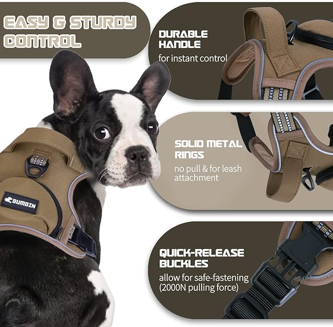 No Pull Dog Harness for Small Dogs, Adjustable No Choke Pet Vest with Dog Leash Fit Smart Reflective Pet Walking Harness for Training Easy Control Soft Handle Brown S