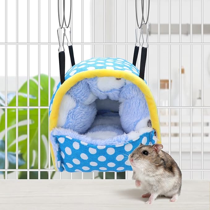 Wontee Hamster Bed Hideout Sugar Glider Hammock Small Animal Warm Bed House for Hamsters Hedgehogs Sugar Glider Gerbils Mice (Medium, Blue)