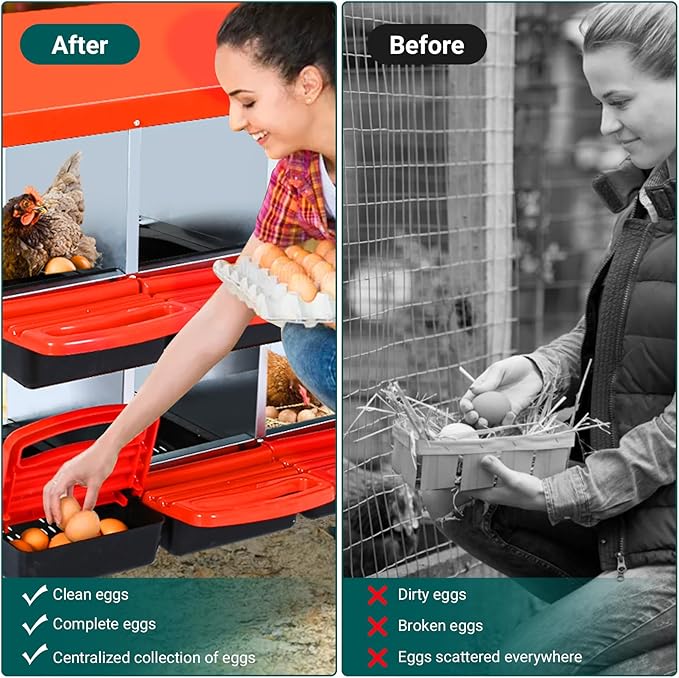 Nesting Boxes for Chickens, Chickens Laying Boxes for Chicken Coop, 8 Compartments Chicken Nesting Boxes, with Removable Tray, Easy Cleaning, for Hens Outdoor Chicken Coop Farm Yard, Red