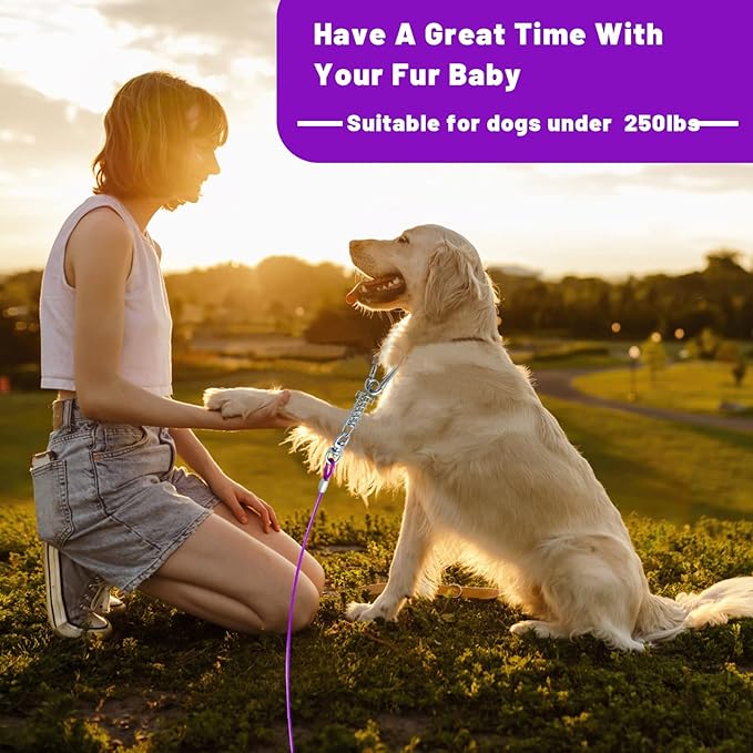 Dog Tie Out Cable - 10/15/20/25/30FT Heavy Duty for Large Dogs Up to 250LBS - Rosy Pink/Blue/Purple/Silver/Red/Green/Yellow