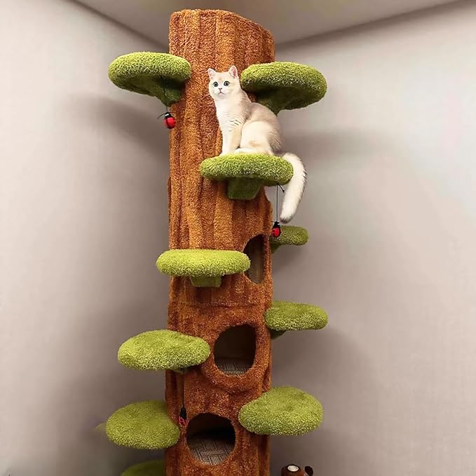 Magic Forest Cat Tree Tower, 90 inches Tall, Real Solid Wood Cat Tree for Multi-Cat Household