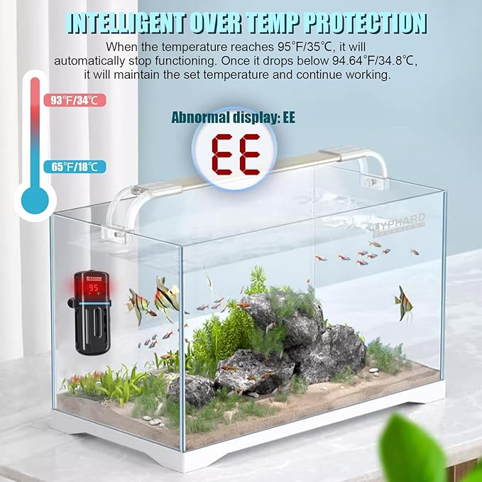Electronic Aquarium Heater, 500W Small Fish Tank Heater, Adjustable Submersible Heater PID Temperature Control with LED Digital, Water Dry Automatic Shut Off for Fresh Seawater