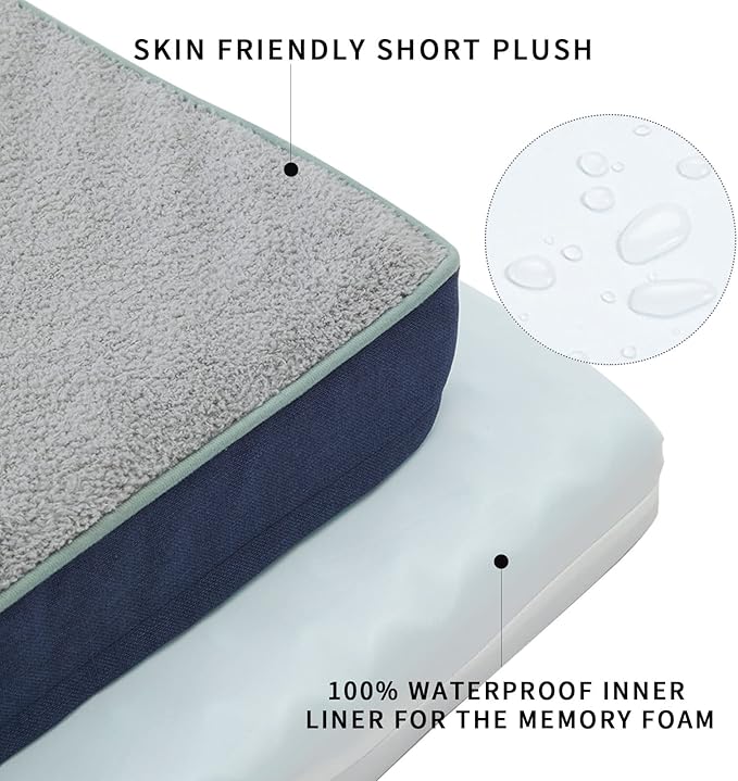 Orthopedic Memory Foam Dog Bed,Cooling Dog Beds for Large Dogs,Washable Pet Beds for Crate with Plush Cover, Waterproof Lining, L(35inch)