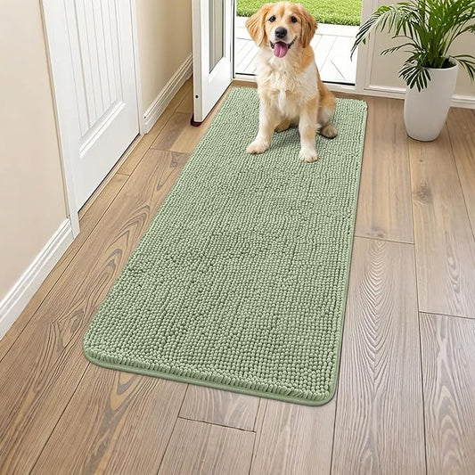 Smiry Dog Door Mat for Muddy Paws 47x24, Absorbs Moisture and Dirt Doormat, Non-Slip Washable Quick Dry Chenille Front Door Mat Indoor Entrance, Entryway Carpet for Inside Floor, Sage Green