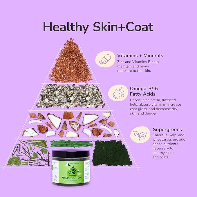 kin+kind Organic Multivitamin for Dogs & Cats - Pet Supplement for Healthy Skin and Coat - Safe, Natural Formula with Wheatgrass, Kelp, Seaweed and Coconut - Made in USA - Bundle (3 x 8 oz)