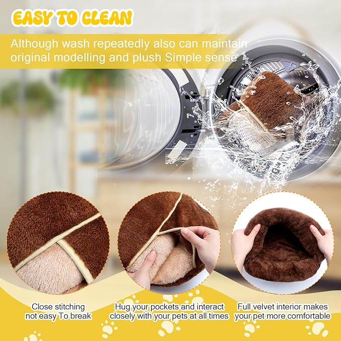 Wenqik 2 Pcs Guinea Pig Bed Cuddle Warm Hideout Small Animal Sack Cozy House Bedding Sleeping Cushion Portable Pet Carrier Cage Nest for Rabbit Hamster Rat(Dark Brown, Light Coffee,Plain)