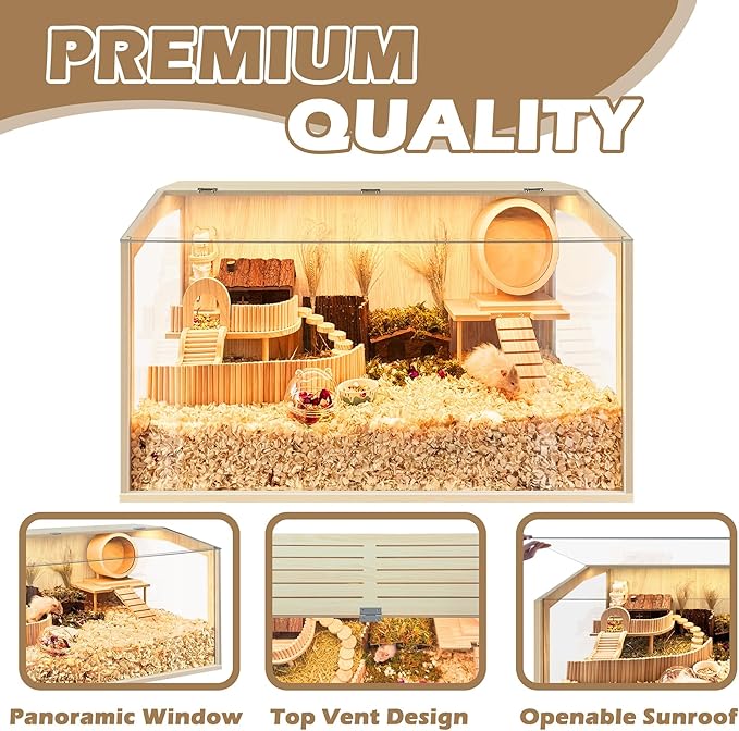 Prolee Hamster Cage Chewproof, Large Hamster Cage,Guinea Pig Cages Openable Top with Acrylic Sheets Solid Built, Hamster Habitat 24"