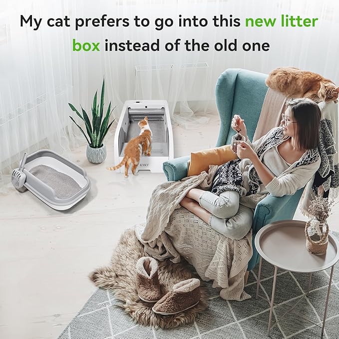 S6 Self Cleaning Litter Box, Upgraded Automatic Cat Litter Box Self Cleaning That Can Use Clumping Cat Litter, Open Design with Cats Taking to It Immediately, Anti Pinch and Odorless