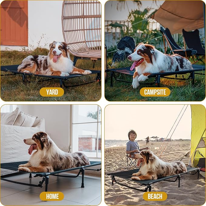 ONETIGRIS Elevated Dog Bed for Large Dogs, Outdoor Dogs Cod Large Raised Dog Bed with Chew Proof Mesh, No-Slip Portable Bed for Indoor & Outdoor Portable