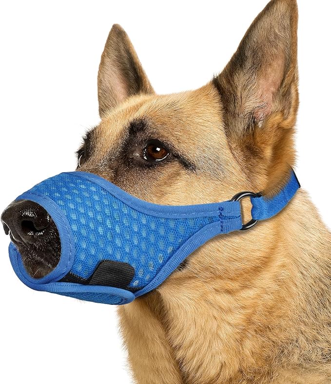 LUCKYPAW Soft Muzzle for Medium Large Sized Dogs Beagle Labrador German Shepherds, Dog Muzzle to Prevent Biting Chewing, Adjustable Breathable Mouth Guard for Grooming Walking Training(Blue, L)