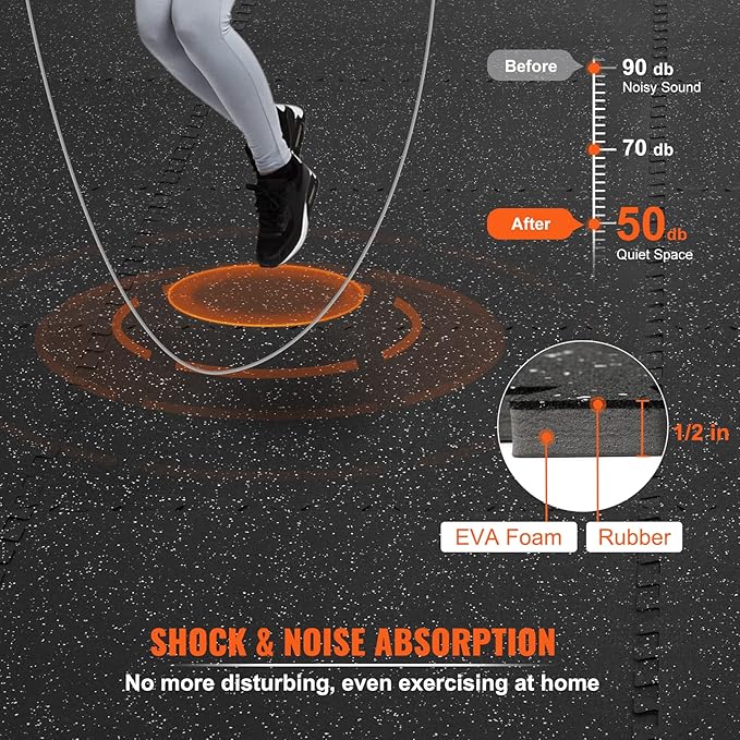 VEVOR 0.56 inch Thick 25 PCS 100 sq.ft Gym Floor Mats, 25" x 25" EVA Foam & Rubber Gym Flooring Workout Floor Mats, Waterproof Exercise Puzzle Flooring for Gym, Home, Garage, Baseme