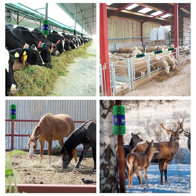 Livestock Scratching Brush, 17.5 x 7.8 Inch Goat Brushes for Grooming, Horse Brushes for Shedding, Livestock Brush with 4 Screws Great for Horse, Elk, Cattle, Pig, Sheep（Green）