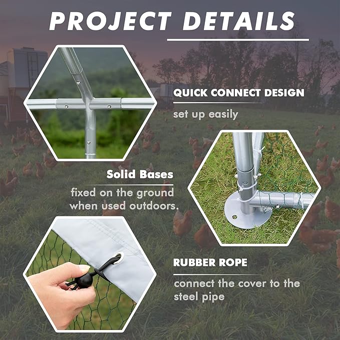 LEMBERI Metal Chicken Runs for Yard, Spire-roof Large Walk in Chicken coop cage for Outside,Galvanized Rabbits Duck Run and coops,Chicken Pen with Waterproof Cover for Outdoor,Backyard and Farm