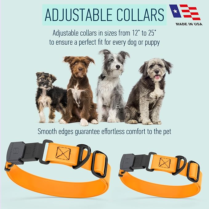 Dogline Biothane Waterproof Dog Collar with Herm Sprenger Stainless Steel Quick Release Buckle – Heavy Duty Tactical Durable Collar for Dogs – Comfortable and Safe Pet Collar, W 1" L 15-25", Tangerine