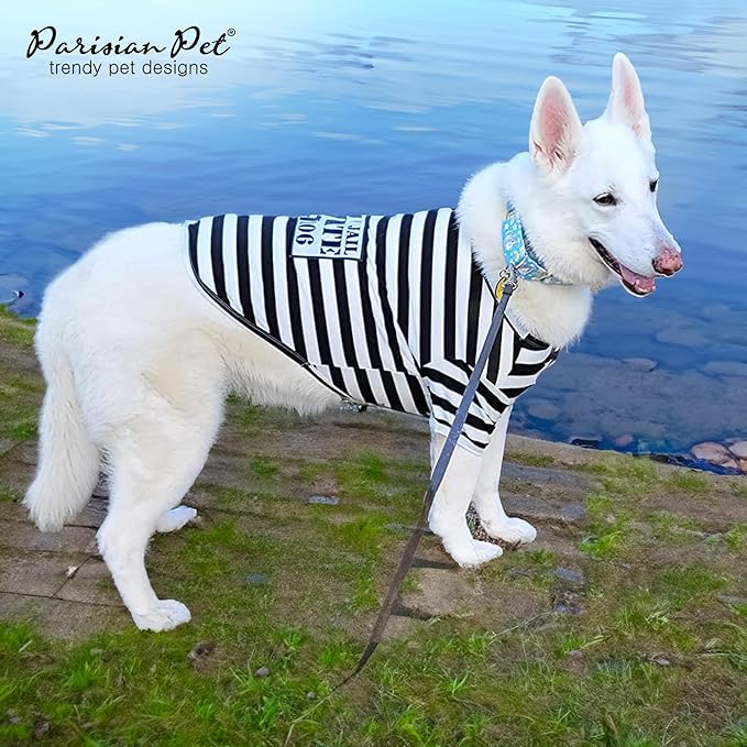 Parisian Pet Dog Shirt - Prisoner Dog Costume - 100% Cotton Black and White Stripes - Lightweight Polyester - Sleeved - 3XL
