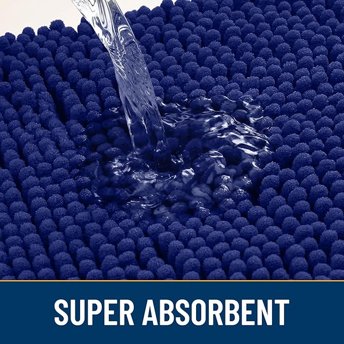 Smiry Dog Door Mat for Muddy Paws 30x20, Absorbs Moisture and Dirt Doormat, Non-Slip Washable Quick Dry Chenille Front Door Mat Indoor Entrance, Entryway Carpet for Inside Floor, Navy Blue