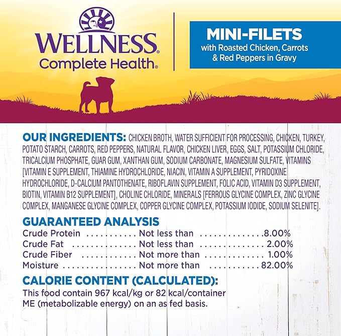Wellness Petite Entrees Mini Fillets Grain Free Natural Wet Small Breed Dog Food, Roasted Chicken, Carrots & Red Peppers, 3-Ounce Cup (Pack of 24)