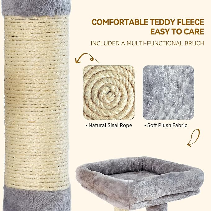 Hoopet 70-Inch Large Cat Tree for Multiple Cats Cat Tower with 2 Condos, Scratching Posts, Hammock & Platform, Plush Perch for Indoor Activity Relaxing Easy Assembly Grey