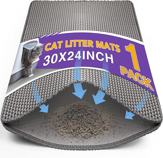 Cat Litter Mat Double Layer Waterproof Urine Proof Trapping Mat 1 Pack (Gray, 30x24 Inch)