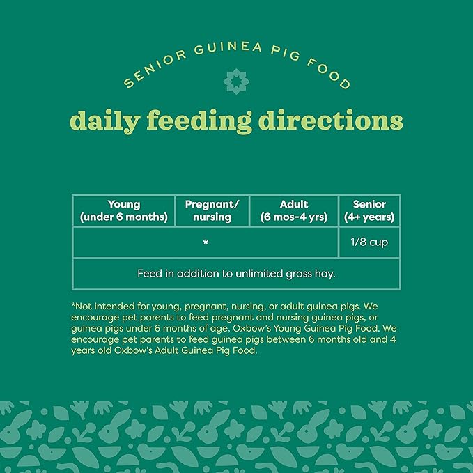 Oxbow Essentials Guinea Pig Food, Senior, Made Alfalfa for Guinea Pig, Pet Food Pellets with Vitamin C, Small Animal Pet Products, Made in USA, High Fiber, 4 lb. Bag