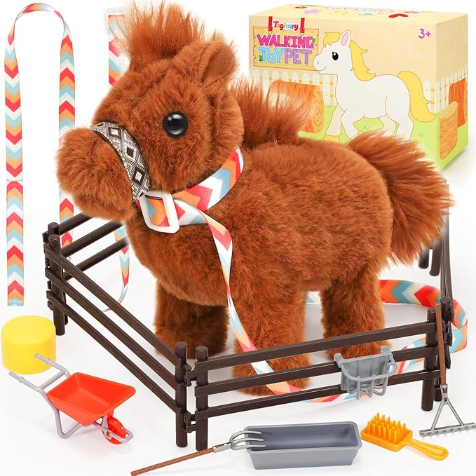 Tagitary Plush Horse Toys for Kids,Electronic Interactive Plush Toys with Leash That Making Sounds,Walking,and Wagging Tail,Stuffed Horse Realistic Pet for Boys Girls