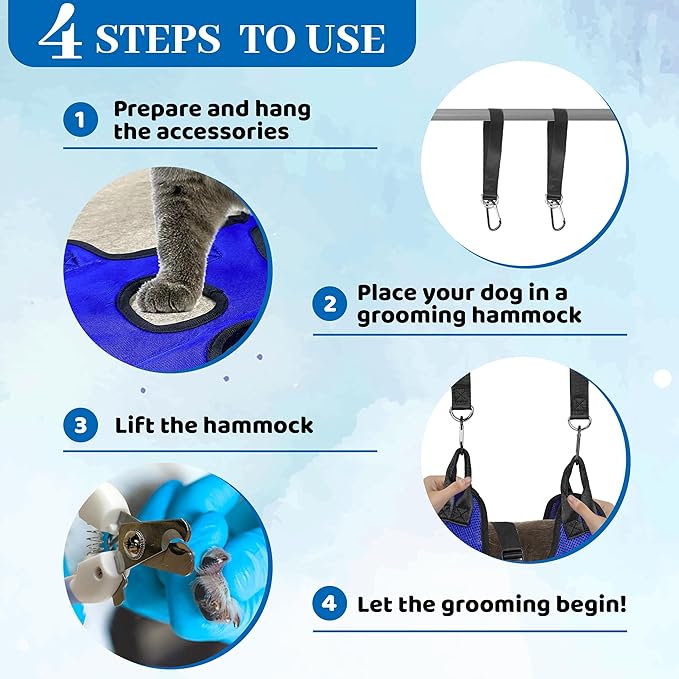 PatiencET Dog Grooming Hammock, Pet Grooming Hammock for Cats & Dogs, Dog Holder for Nail Trimming, Cat Sling for Nail Trimming with Nail Clippers/Trimmer, Nail File, Pet Comb(XS)