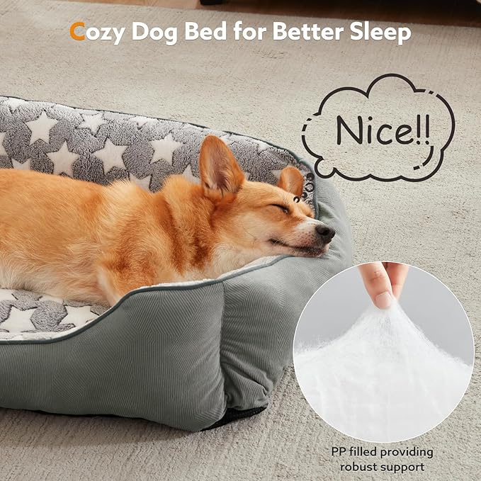 SIWA MARY Medium Dog Bed - Washable, Orthopedic, Soft Calming Puppy Bed, Fluffy Durable Pet Bed with Non-Slip Bottom - M(30"x24"x9") Dark Grey