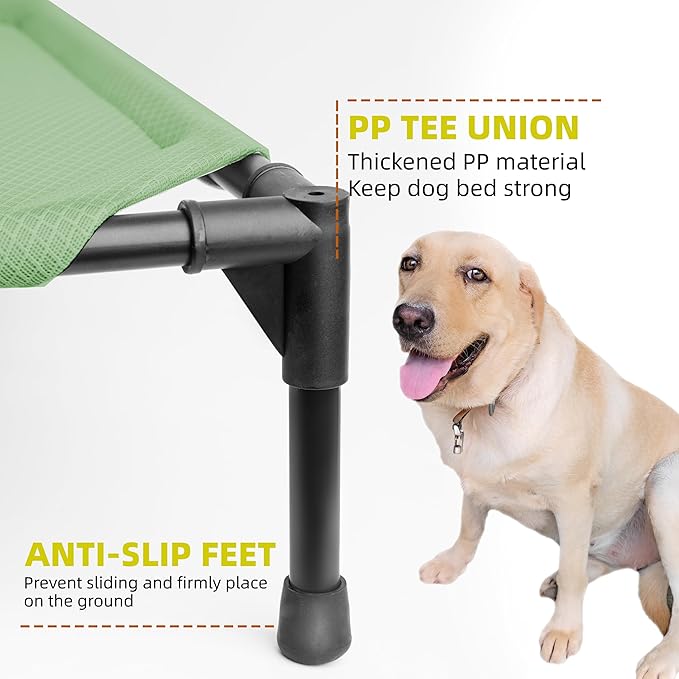Soft Mesh Elevated Pet Bed for Large Medium Dogs Outdoor Resting Cot with Water-Resistant, Air-Permeable, Cooling and Anti-Skid Portable Dog Bed, Up to 120 lbs, 43.2" L x 31" W x 7.5" H, Green