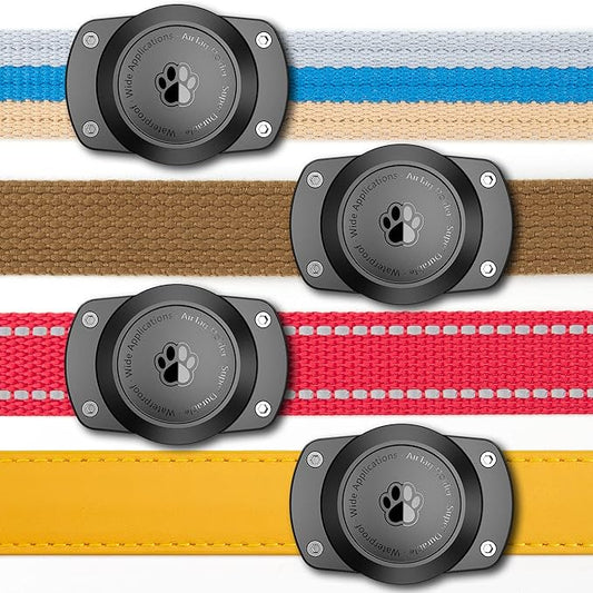 IPX8 Waterproof for Airtag Dog Collar Holder [Metal Back Plate] Ultra-Durable Dog & Cat Collars Mount for AirTag, Suitable for All Widths of Collars (4 Pack)
