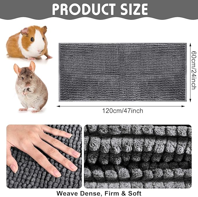 Amylove 4 Pcs Guinea Pig Cage Liner Guinea Pig Bedding Washable Fleece Pee Pads Reusable Small Animals Training Mat Small Animal Sleeping Bed for Bunny Hamster(Dark Gray,47 x 24 Inch)