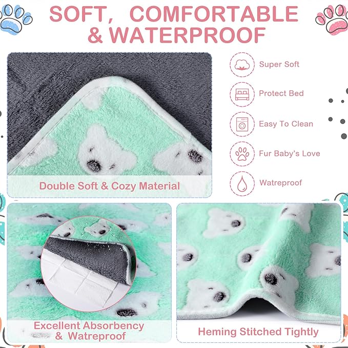 4 Pcs Waterproof Guinea Pig Blankets Washable Small Animal Fleece Bedding Absorbent Guinea Pig Cage Liners Reusable Pet Pee Pad Sleep Mat Pad Cover for Hamster Ferret (Bear Pattern,24 x 16 Inch)