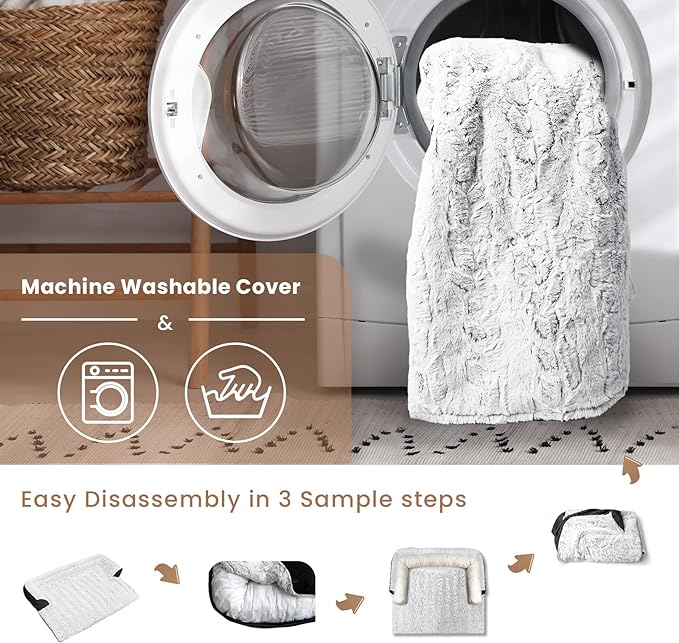 Calming Large Dog Bed for Couch – 41"x37" Washable Non-Slip Plush Sofa Protector for Dogs, Removable Cover, Soft Furniture Mat in Grey