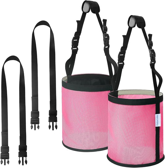 Horse Feed Bag 2 Pcs, Mesh Feed Bags for Horses, Muzzle Feedbag for Feeding Grain, Anti-Spill Design Feeder, Soft Neck Pad Nose Pad, Breathable and Universal Fit (Pink, Pack of 2)