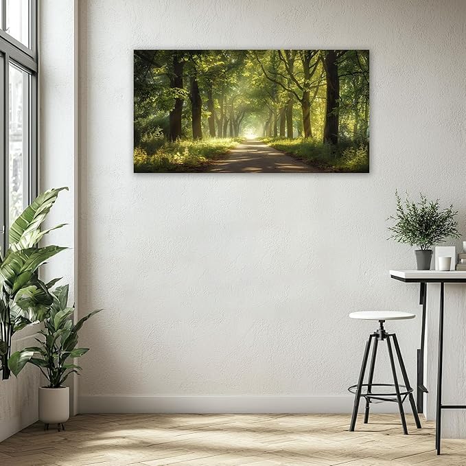 Large Forest Tree Wall Art Canvas Living Room Nature Green Pictures Framed Prints Oversize Wall Decor Landscape Painting for Bedroom Dining Office Home 60"x30"