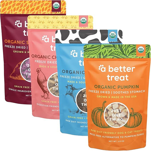 A Better Treat – Organic, Single Ingredient, Freeze Dried Pumpkin, Grass Fed & Finished Beef Liver, Chicken, Sweet Potato Dog Treats & Cat Treats | Natural, Healthy, Diabetic Friendly | Made in USA
