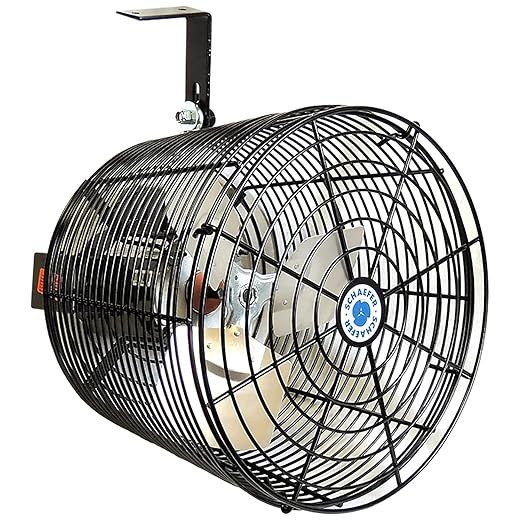 Schaefer VK12-B VersaKool Air Circulator Ceiling Wall Mount Greenhouse Fan & Aluminum Blade, 1470 CFM, 1/10 hp, Energy-Efficient Commercial Fan for Patio, Garage, Industrial & Workshop (Black)