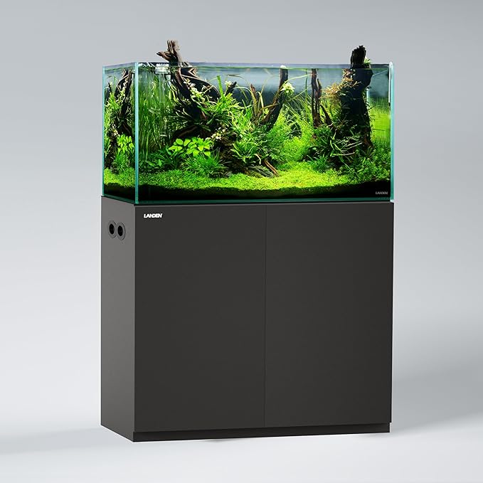 LANDEN Aquarium Wooden Stand and Cabinet for up to 55 Gal Tank, Fish Reptile Sea Salt WaterTank Stand, Nano Foam Leveling Mat Included, W35.5xD19.7xH31.5 in, Wooden Matte Black Painted(Stand Only)