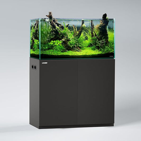 LANDEN Aquarium Wooden Stand and Cabinet for up to 55 Gal Tank, Fish Reptile Sea Salt WaterTank Stand, Nano Foam Leveling Mat Included, W35.5xD19.7xH31.5 in, Wooden Matte Black Painted(Stand Only)