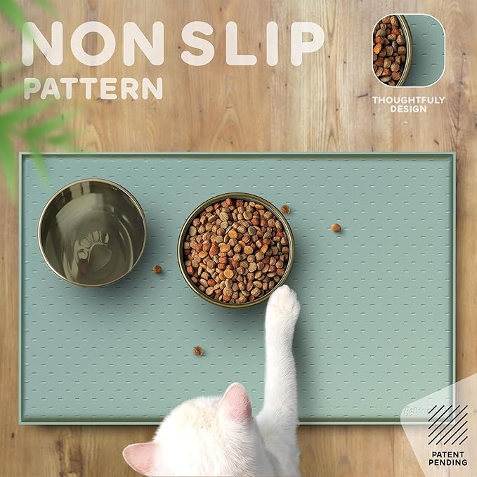 Dog Food Mat - 28x18 Raised Edges Dogs Mat for Food and Water Prevent Spill, Waterproof Cat Food Mats Protect Floors, Easy Clean Dog Bowl Mats for Food and Water, Silicone Pet Feeding Placemats