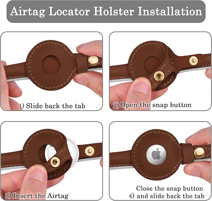 OOPSDOGGY Rolled Leather Dog Collar with Airtag Holder - Reflective Round Airtag Dog Collar - Soft Tracking Pet Collar for Small Dogs Puppy Cats Kitten (Brown, XXL, 20"-24")