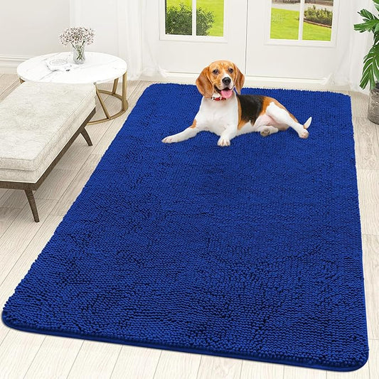 OLANLY Dog Door Mat for Muddy Paws 59x35, Absorbs Moisture and Dirt, Absorbent Non-Slip Washable Doormat, Quick Dry Chenille Mud Mat for Dogs, Entry Indoor Entryway Carpet for Inside Floor, Royal Blue