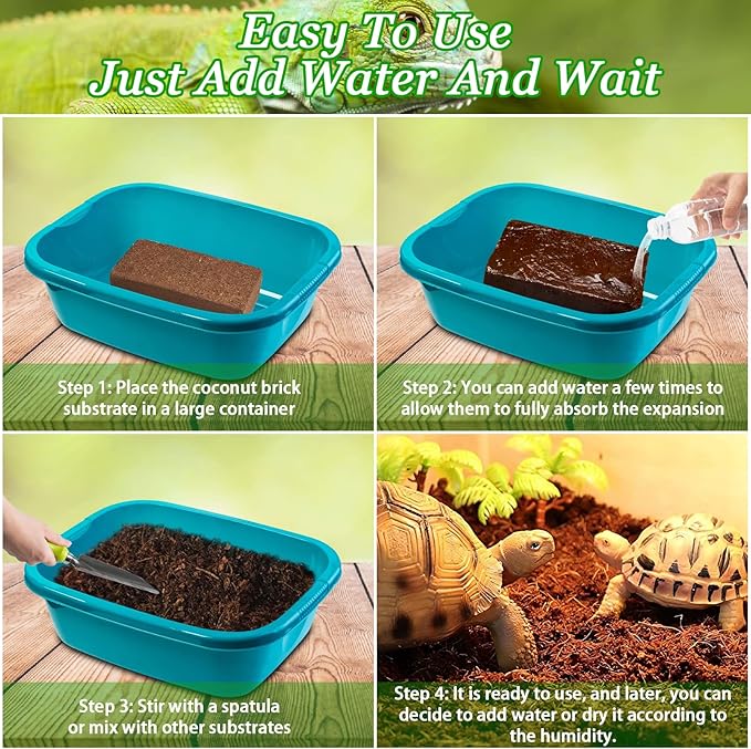 Riare 6 Pack Natural Coconut Fiber Substrate for Reptile- Premium Compressed Coconut Husk Terrarium Bedding for Reptile, Tortoise, Frogs, Snakes Hermit Crabs, Burrowing Animals