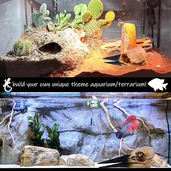 Fish Cave Hideout Ornament Décor for Terrarium Dinosaur Animal Skull Aquarium Large Decorations Betta Tarantula Reptile Snake Decor Bones Halloween