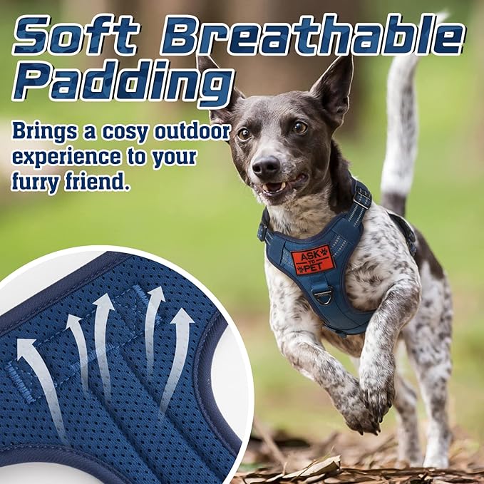 rabbitgoo Tactical Dog Harness for Large Dogs, No Pull Military Service Vest with Handle & Molle, Easy Control for Training Walking, Adjustable Reflective Straps, Blue, L