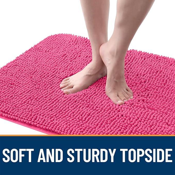 OLANLY Dog Door Mat for Muddy Paws 36x24, Absorbs Moisture and Dirt, Absorbent Non-Slip Washable Doormat, Quick Dry Chenille Mud Mat for Dogs, Entry Indoor Entryway Carpet for Inside Floor, Hot Pink