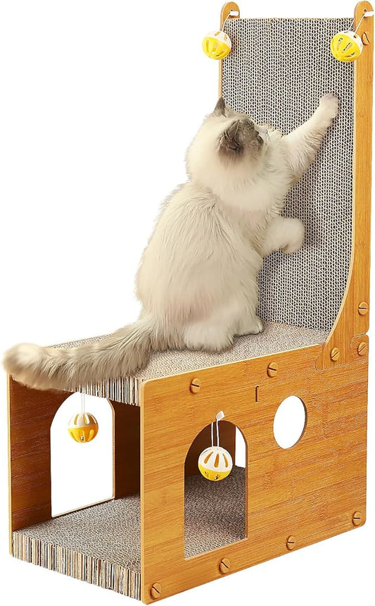 Cat Scratcher, Cat Scratching Board, L Shaped Vertical Cat Scratcher for Wall and Couch Protection, Cat Cardboard Scratcher with 4 Ball Toys for Indoor Cats