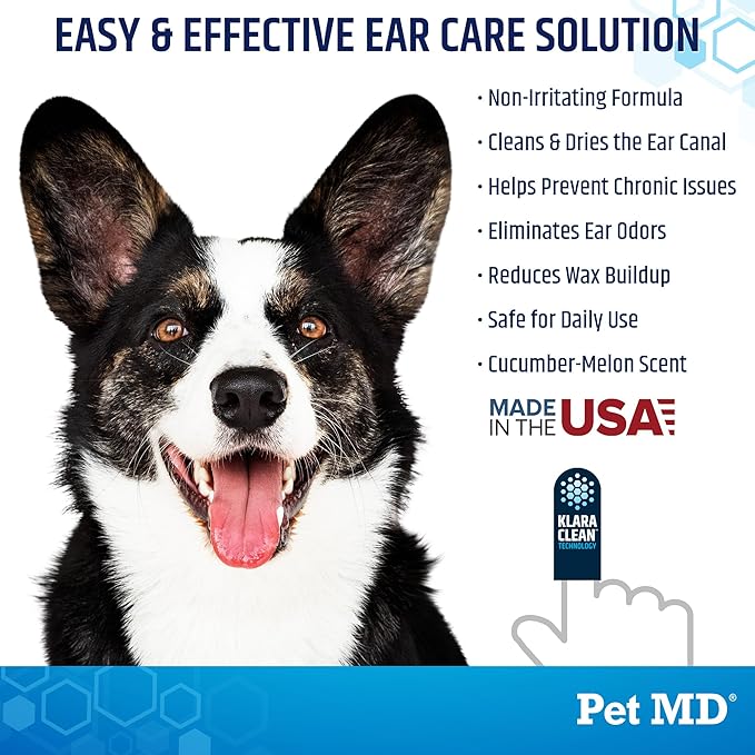 Pet MD Advanced Ear Finger Wipes for Dogs & Cats - Non-Irritating Ear Wipes & Ear Cleaner - Pet Safe Cleaner to Aid in Itchiness and Odor - Cucumber Melon (50ct)